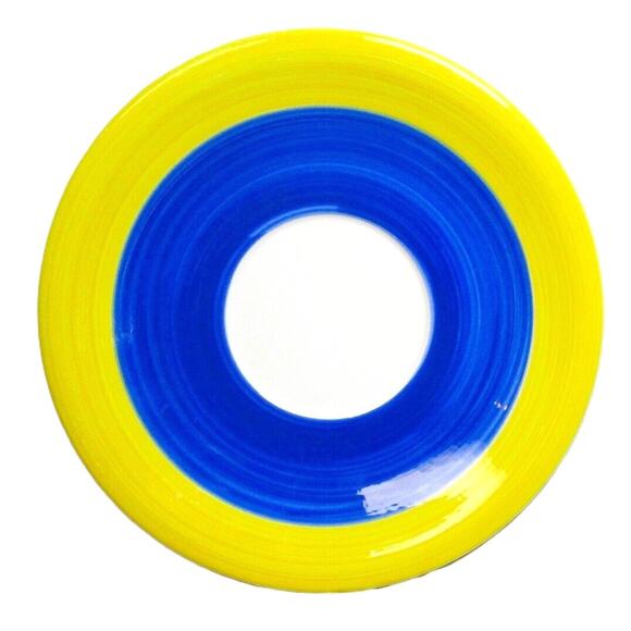 Tre Ci Saucer Ceramic Blue Yellow Circles Italian Hand Painted Vintage 1980s - Picture 1 of 5